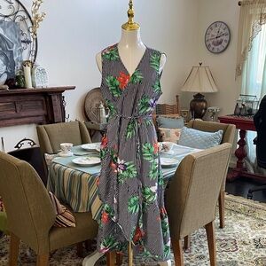 Who What Wear Floral Stripe Wrap MIDI Dress Size L